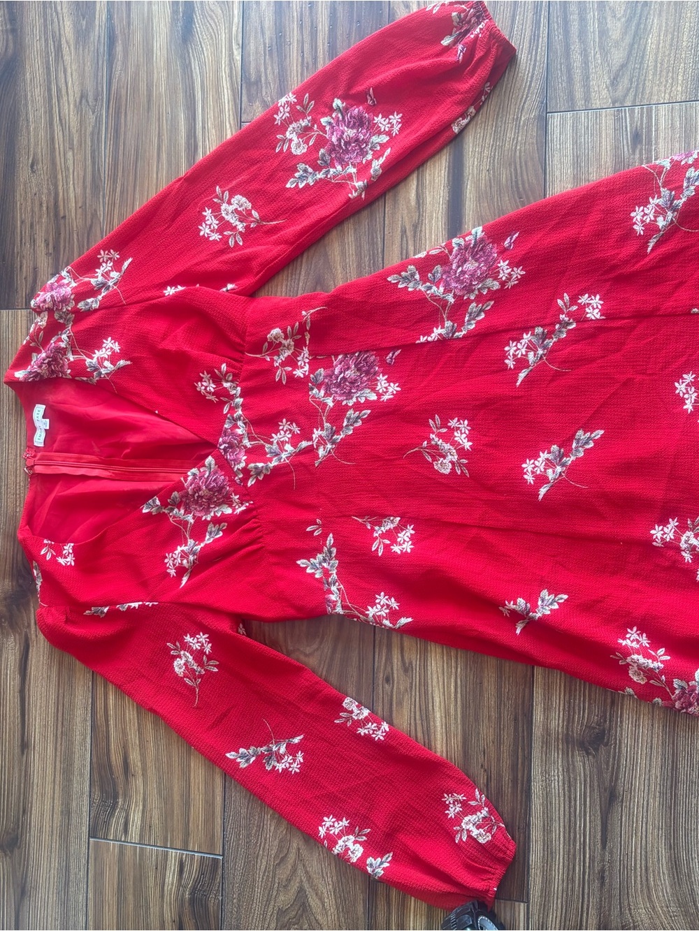 emory park Red Floral V-Neck Long Sleeve dress